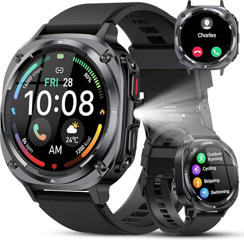 Military Smart Watch for Men with HD Display, 24/7 Heart Rate Monitor,