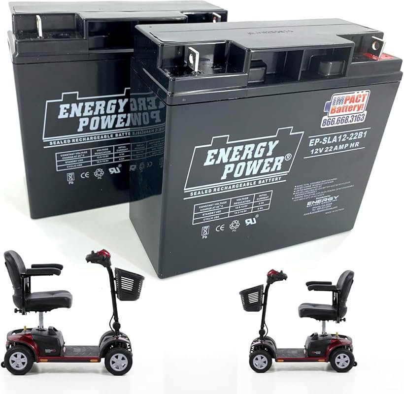 2-Pack 12V 22Ah AGM Batteries for 24V Mobility Scooters, Extended Runt