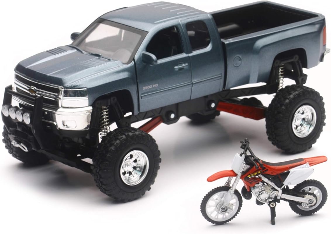 New-Ray Chevrolet Silverado 4x4 Pickup Truck with Honda Dirt Bike and 