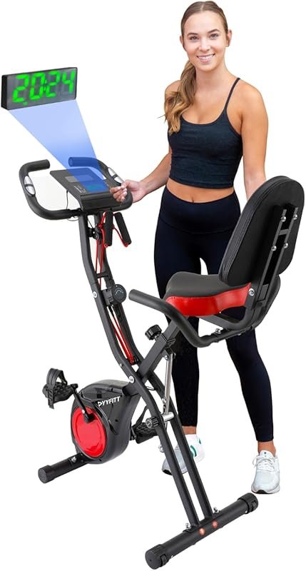 YYFITT 3-IN-1 Folding Exercise Bike: Magnetic Resistance, Backrest, Wi
