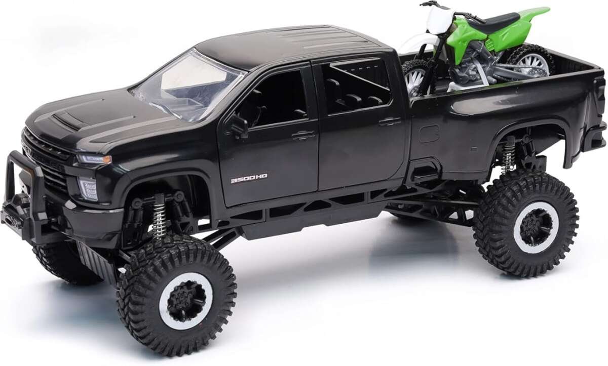 New-Ray Chevrolet 3500 HD Off-Road Playset with Dirt Bike for Adventur