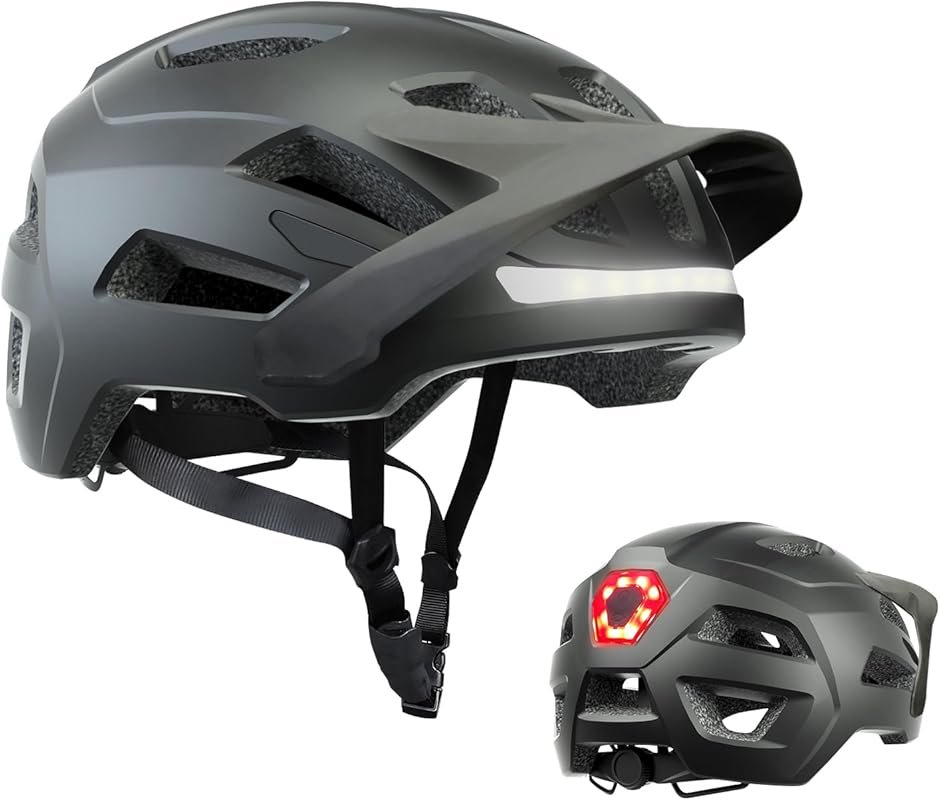 Certified Adult Bike Helmet with Front & Back LED Lights for MTB/Road