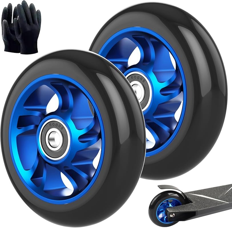 2-Pack 100mm Blue Razor Scooter Replacement Wheels with Aluminum Rim &