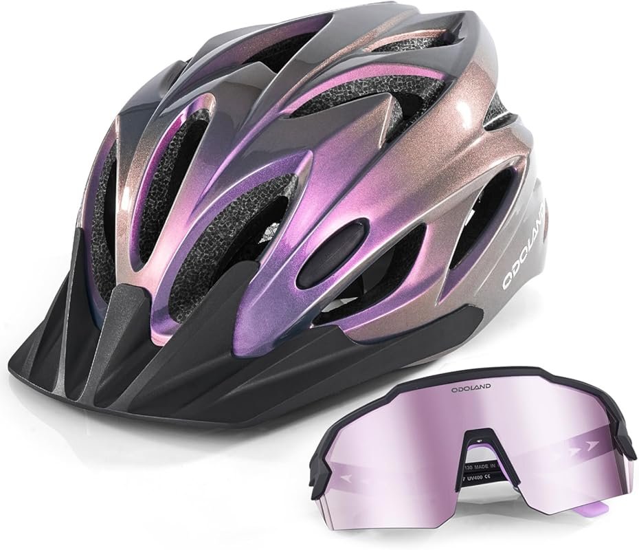 Odoland Adult Bike Helmet & Sunglasses Set – Safety Certified with UV 