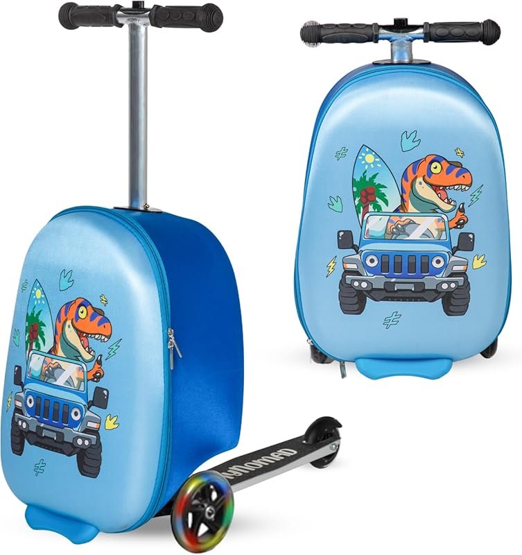 Dinosaur Foldable Lightweight Ride-On Scooter Suitcase for Boys Ages 5