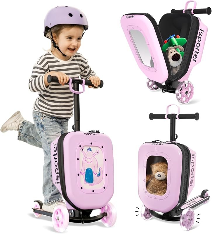 iSporter Foldable Height Adjustable Ride-On Luggage Scooter for Kids A