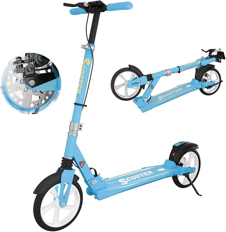 MEE GOO Foldable Scooter for Teens & Adults with Dual Shocks & Disc Br