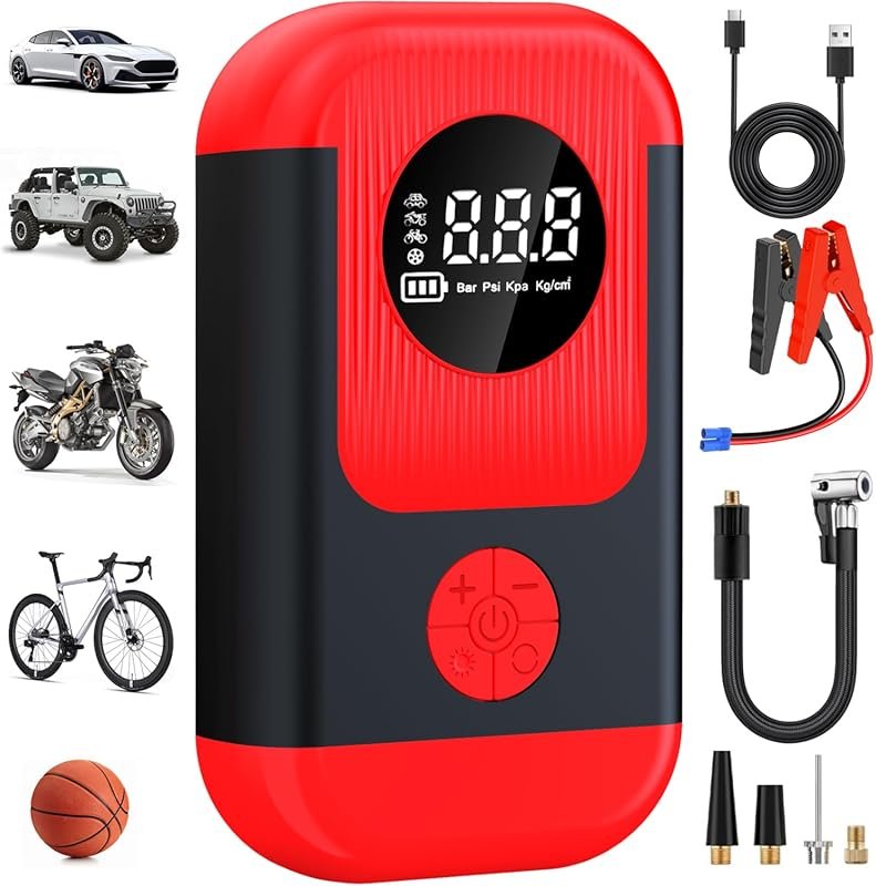 ApexNexus Portable Air Compressor Jump Starter, Cordless Tire Inflator