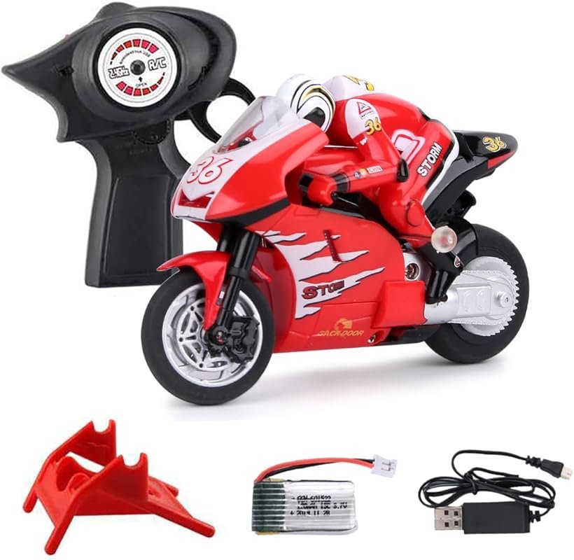 8012 Red Mini RC Motorcycle: 2.4G Proportional Drift Bike, High Speed 