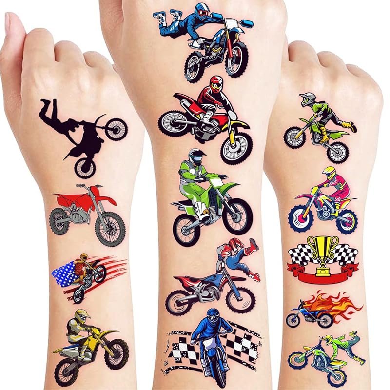 60 PCS Motocross Dirt Bike Temporary Tattoos for Kids - Waterproof Bir