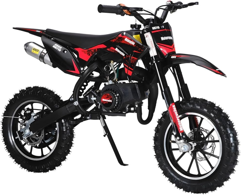50CC 2-Stroke Kids Gas Dirt Bike, Pull Start, Ages 8-14, Red