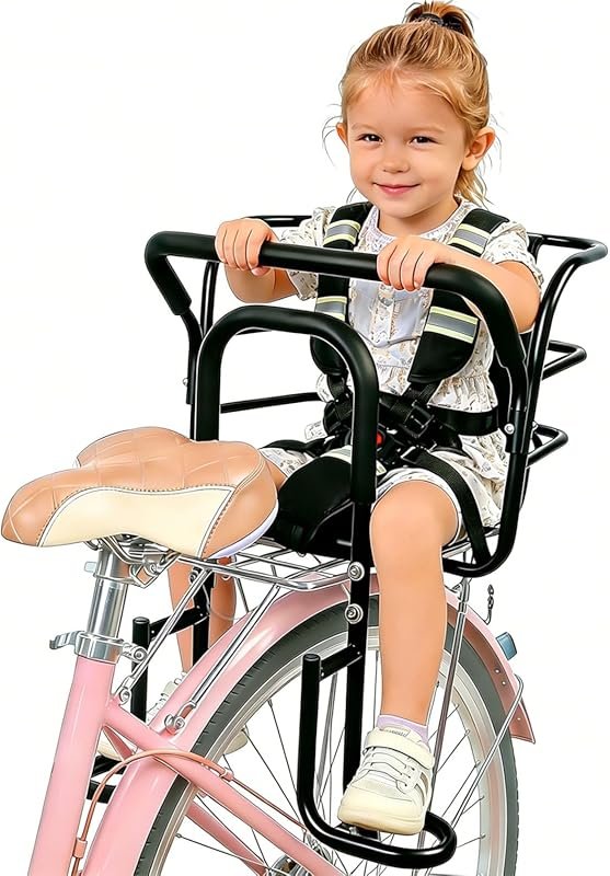 Heavy Duty Rear Kids Bike Seat with Foam Belt & Reflective Strip, Ages