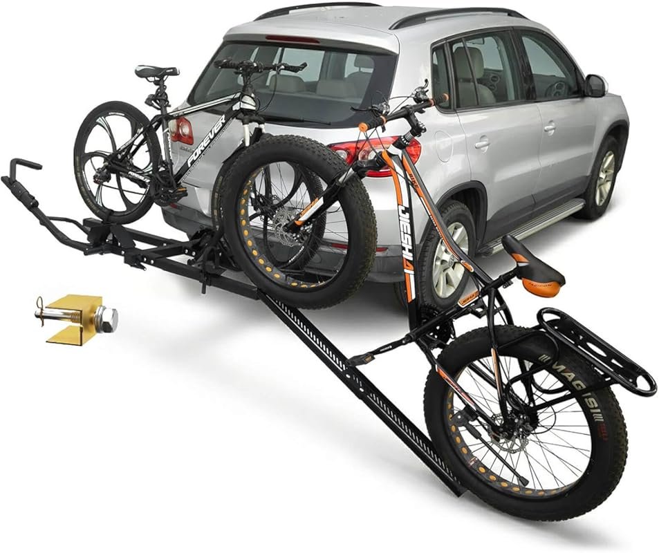 Hitch Mount 2-Bike E-Bike Rack with Ramp - Fat Tire Compatible, Foldab