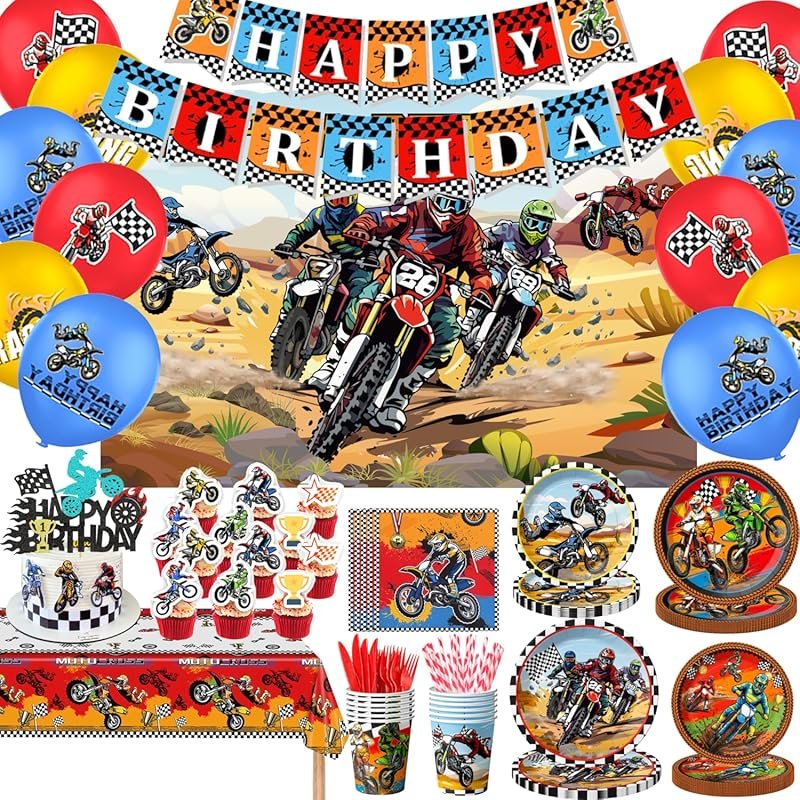 Dirt Bike Party Supplies for 20: Complete Motocross Tableware Set with